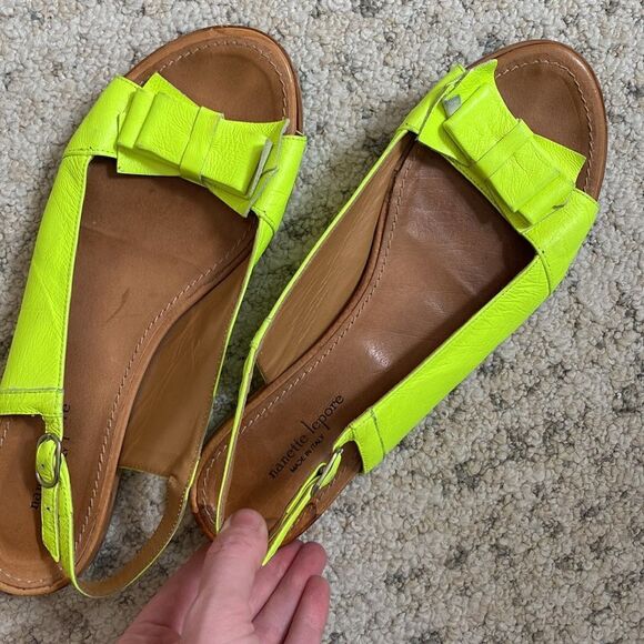🧡 Nanette Lepore Neon Bow Leather Sandals Size 39.5 - Picture 4 of 4